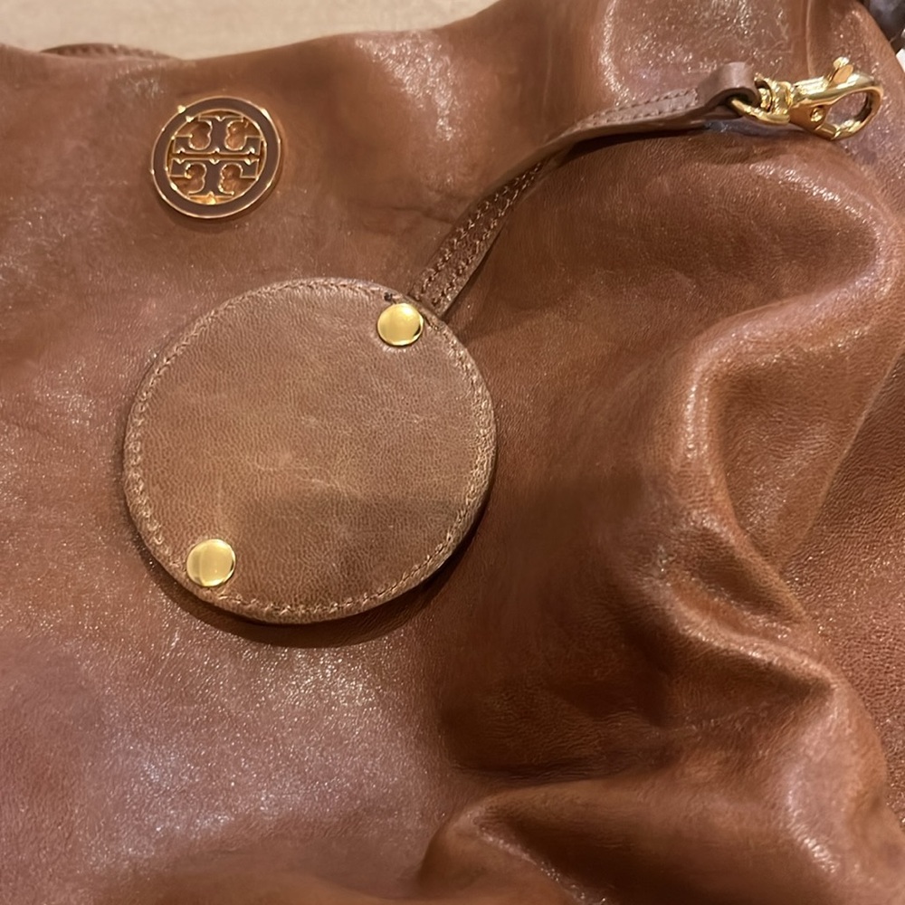 Tory Burch Cognac Brown Leather Hobo Handbag Shoulder Bag Classic Vintage - Picture 9 of 16
